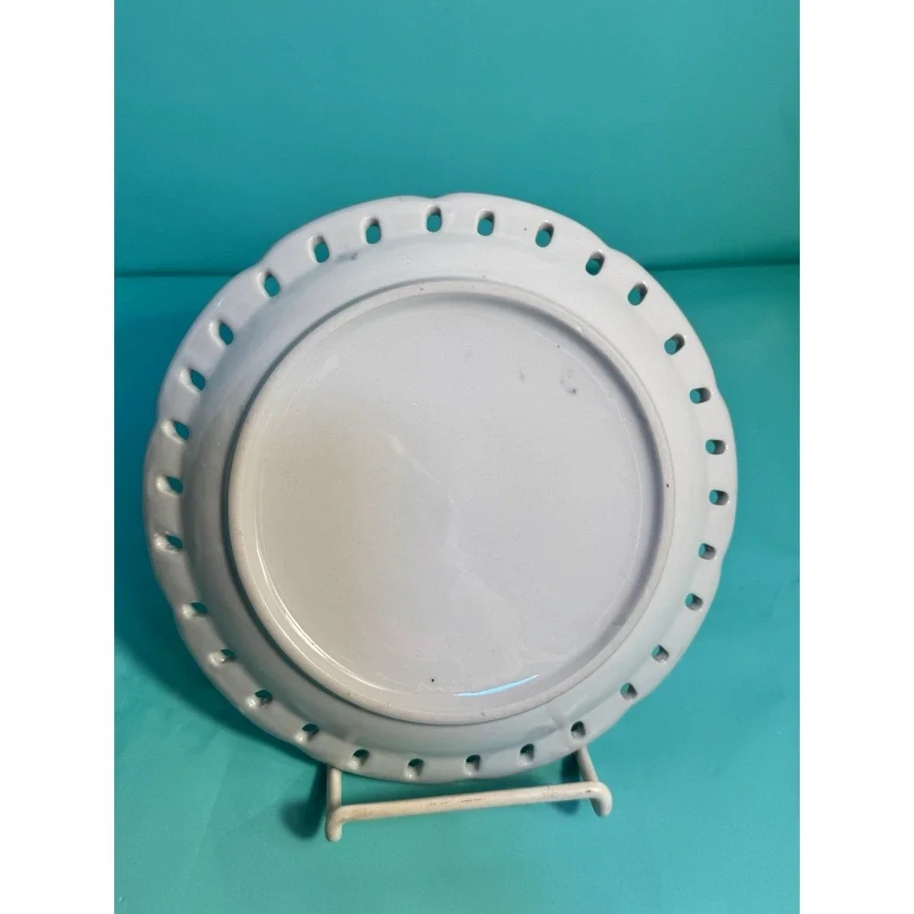 Vtg Blue & White Round Dish Ceramic‎ Decor Vanity Plate Wall Hanger
